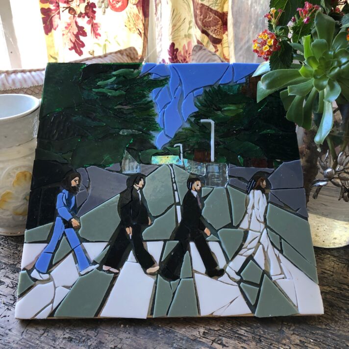 abbey road mosaic art by frankie burnett, the beatles tribut art