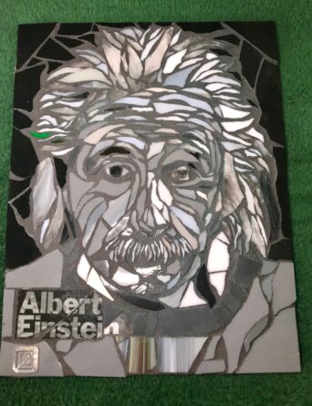 albert einstein, people magazine cover, mosaic art by Frankie Burnett