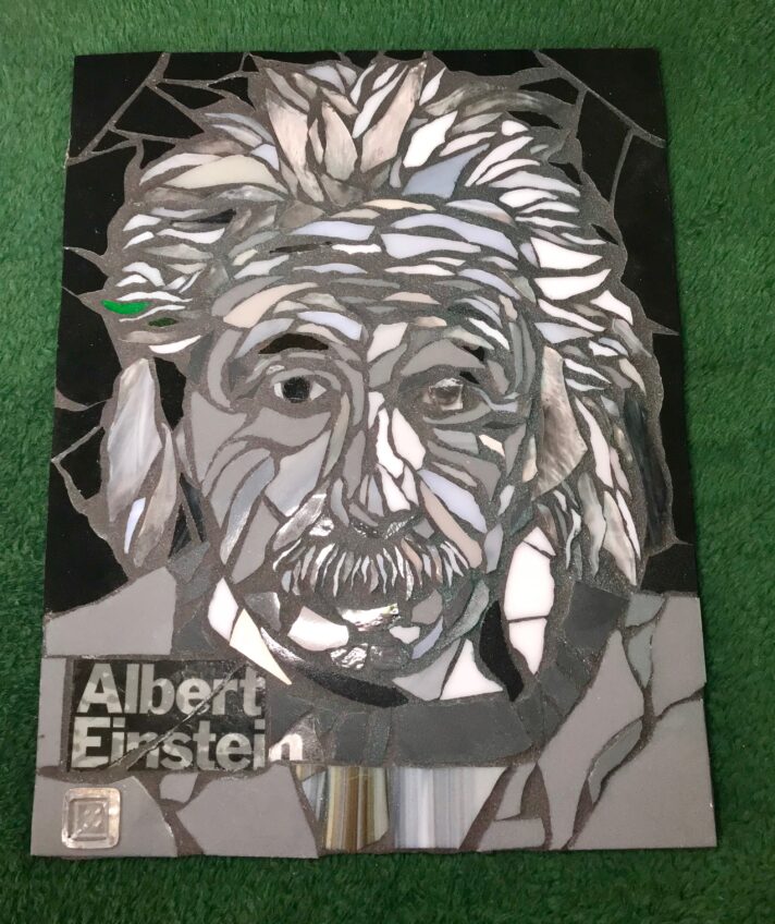 albert einstein, people magazine cover, mosaic art by Frankie Burnett